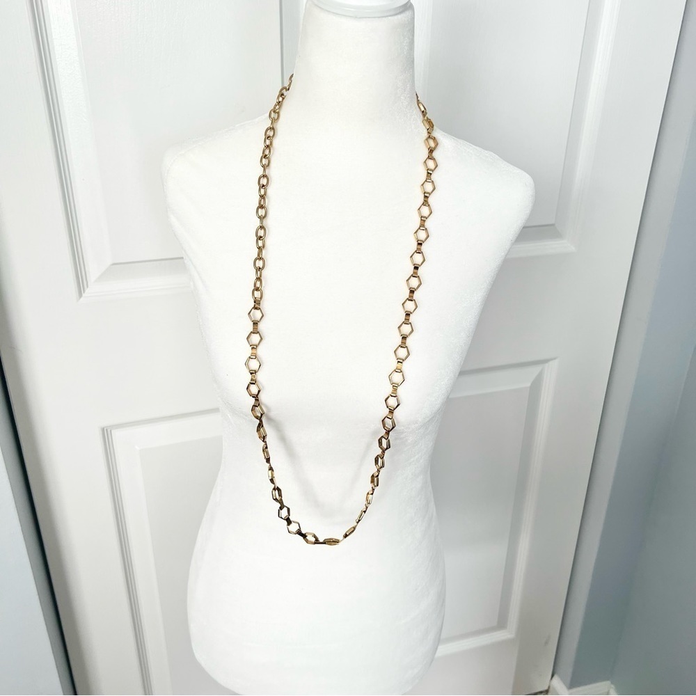 🍭6/$30 New York & Co Gold Hexagon Chain Link Long Necklace